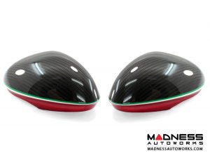 Alfa Romeo Giulia Mirror Covers - Carbon Fiber - Full Replacements - Red Stripe w/ QV Logo Alfa Romeo Giulia Mirror Covers - Carbon Fiber - Full Replacements - Red Stripe w/ QV Logo